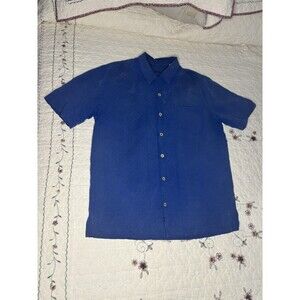 Tommy Bahama Silk Button Up Shirt Mens Medium Blue Short Sleeve Casual